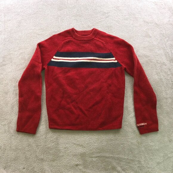 Abercrombie Mens Sweater Small Crew Neck Pullover Red Knit Striped Retro Casual - Picture 6 of 7